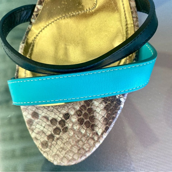 🇮🇹Loretta Pettinari, Italy 38. Turquoise Blue & Cream Strappy Wedge Sandals. 38 - Picture 14 of 16